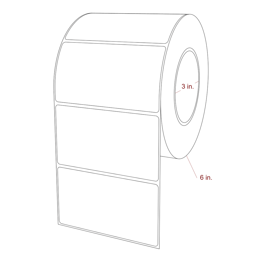 4.5 Inch x 2.5 Inch Rectangle Inkjet Label Roll - 3 Inch Core - 6 Inch Roll OD - 3D Perspective