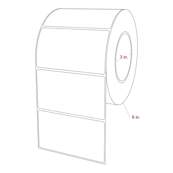 4.5 Inch x 2.5 Inch Rectangle Inkjet Label Roll - 3 Inch Core - 6 Inch Roll OD - 3D Perspective