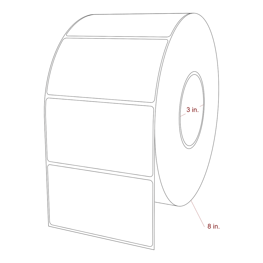 4.5 Inch x 2.5 Inch Rectangle Inkjet Label Roll - 3 Inch Core - 8 Inch Roll OD - 3D Perspective