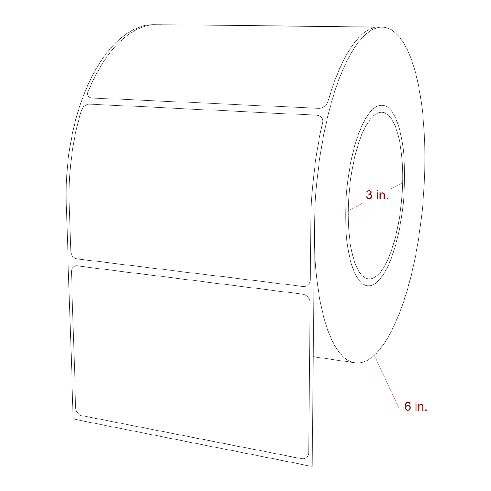 4.5 Inch x 2.75 Inch Rectangle Inkjet Label Roll - 3 Inch Core - 6 Inch Roll OD - 3D Perspective