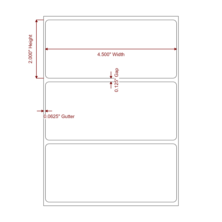 4.5 Inch x 2 Inch Rectangle Inkjet Label Roll - 2D Drawing
