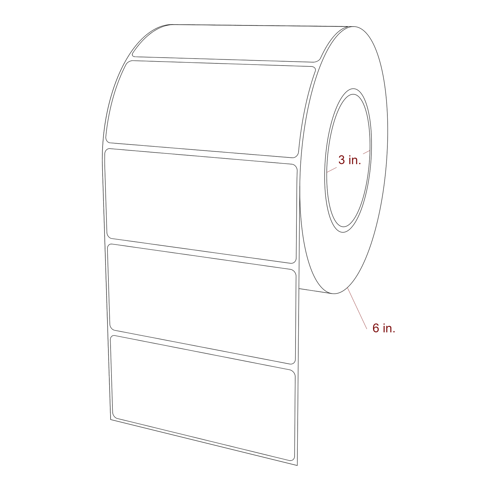 4.5 Inch x 2 Inch Rectangle Inkjet Label Roll - 3 Inch Core - 6 Inch Roll OD - 3D Perspective
