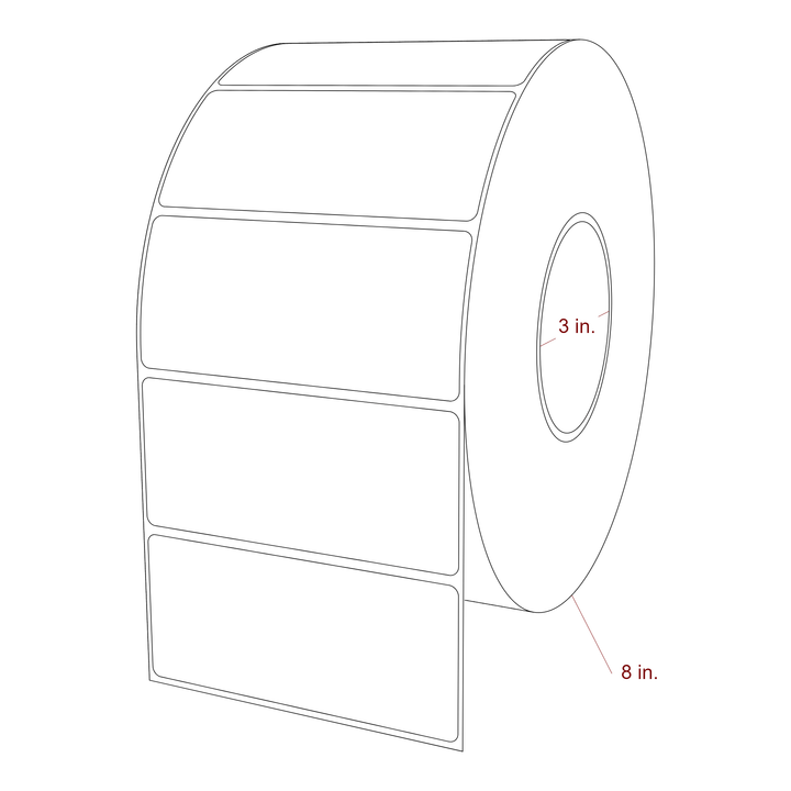 4.5 Inch x 2 Inch Rectangle Inkjet Label Roll - 3 Inch Core - 8 Inch Roll OD - 3D Perspective