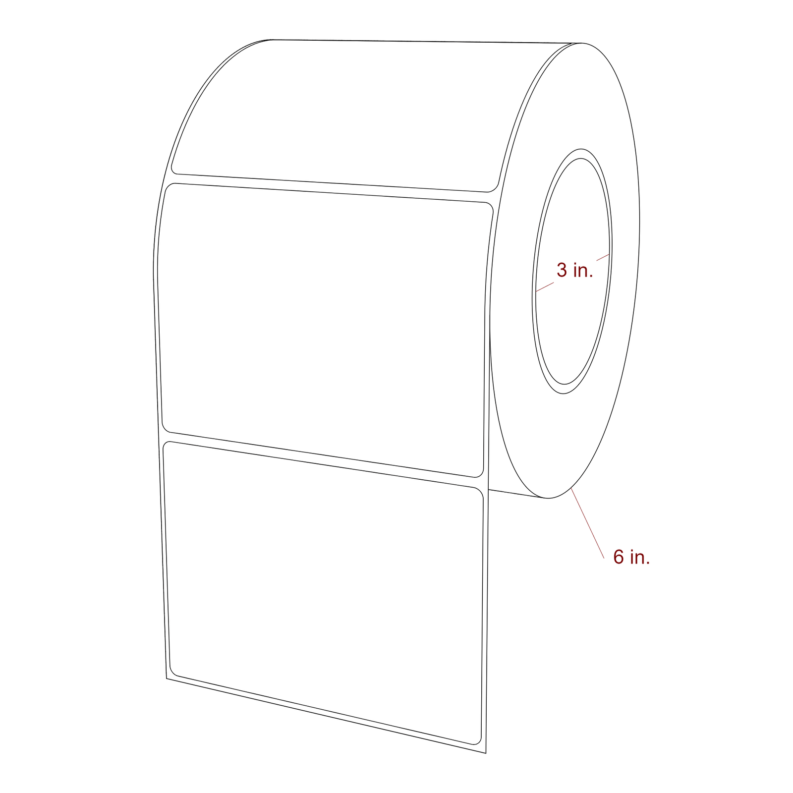 4.5 Inch x 3.25 Inch Rectangle Inkjet Label Roll - 3 Inch Core - 6 Inch Roll OD - 3D Perspective