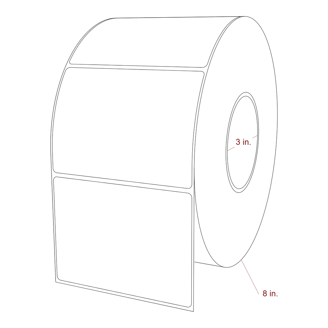 4.5 Inch x 3.25 Inch Rectangle Inkjet Label Roll - 3 Inch Core - 8 Inch Roll OD - 3D Perspective