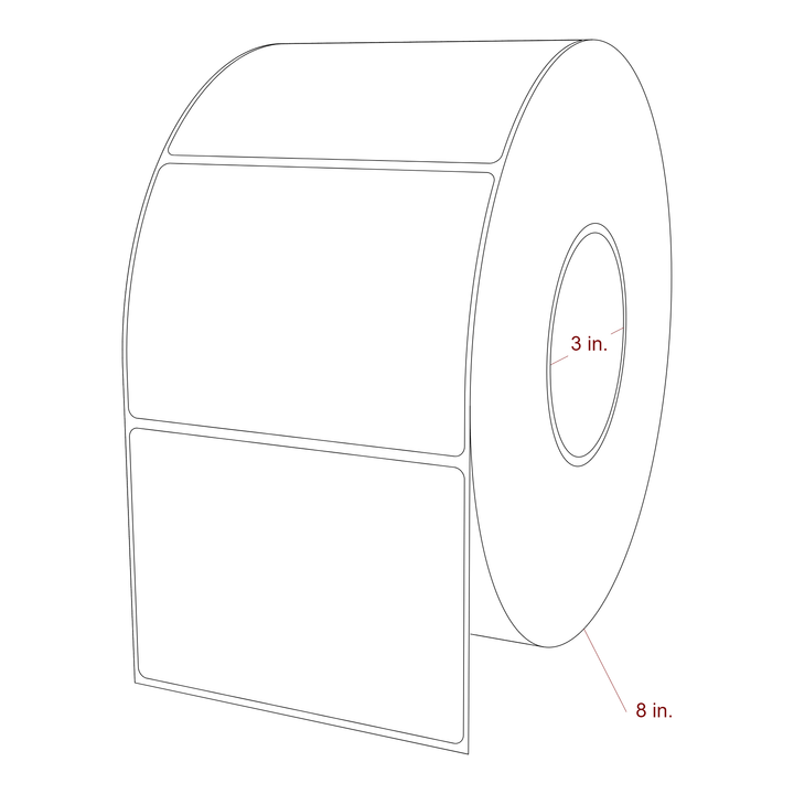 4.5 Inch x 3.25 Inch Rectangle Inkjet Label Roll - 3 Inch Core - 8 Inch Roll OD - 3D Perspective