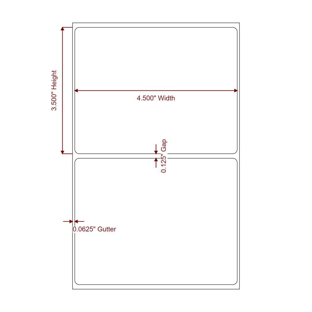 4.5 Inch x 3.5 Inch Rectangle Inkjet Label Roll - 2D Drawing