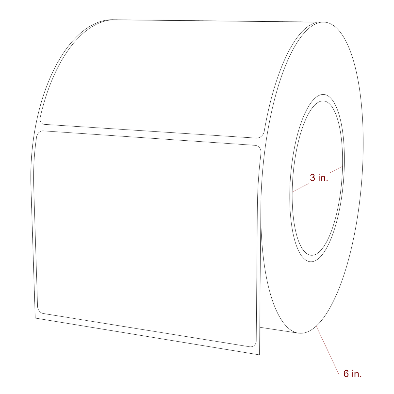 4.5 Inch x 3.5 Inch Rectangle Inkjet Label Roll - 3 Inch Core - 6 Inch Roll OD - 3D Perspective