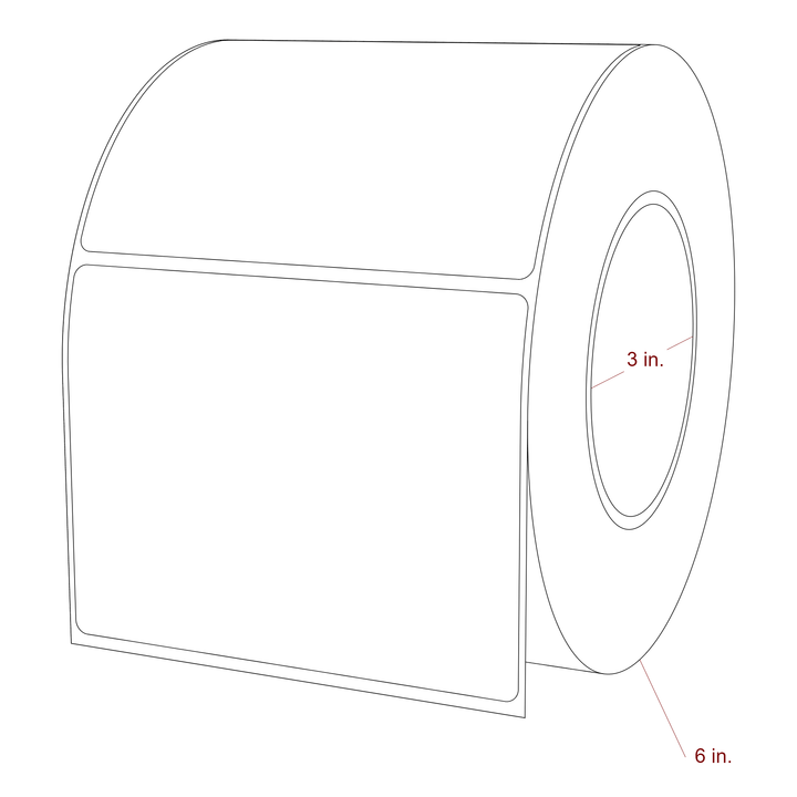 4.5 Inch x 3.5 Inch Rectangle Inkjet Label Roll - 3 Inch Core - 6 Inch Roll OD - 3D Perspective