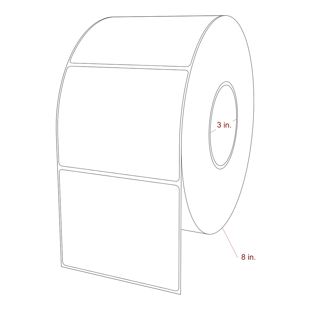 4.5 Inch x 3.5 Inch Rectangle Inkjet Label Roll - 3 Inch Core - 8 Inch Roll OD - 3D Perspective