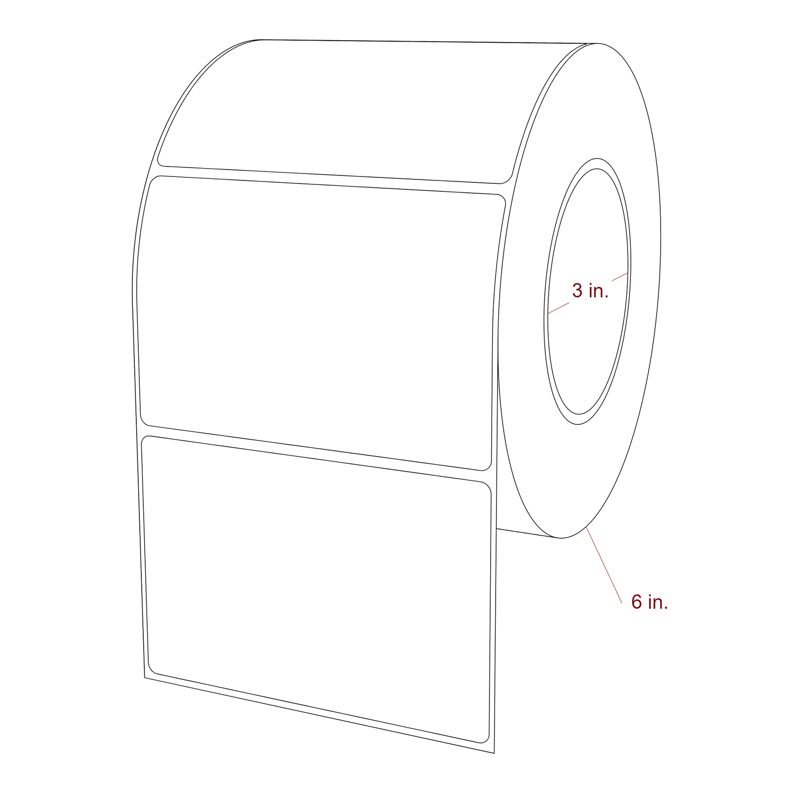4.5 Inch x 3 Inch Rectangle Inkjet Label Roll - 3 Inch Core - 6 Inch Roll OD - 3D Perspective