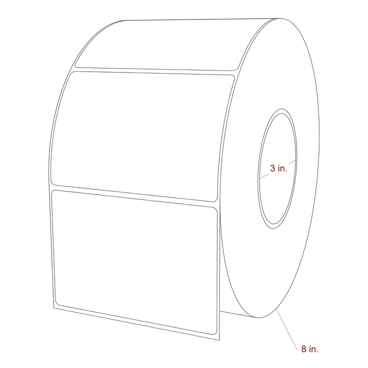4.5 Inch x 3 Inch Rectangle Inkjet Label Roll - 3 Inch Core - 8 Inch Roll OD - 3D Perspective