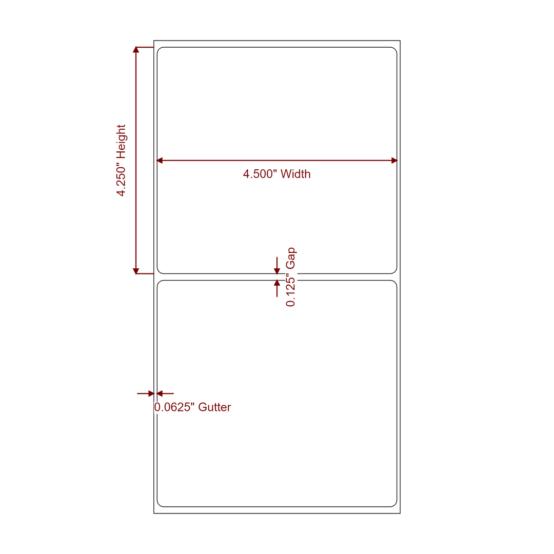 4.5 Inch x 4.25 Inch Rectangle Inkjet Label Roll - 2D Drawing