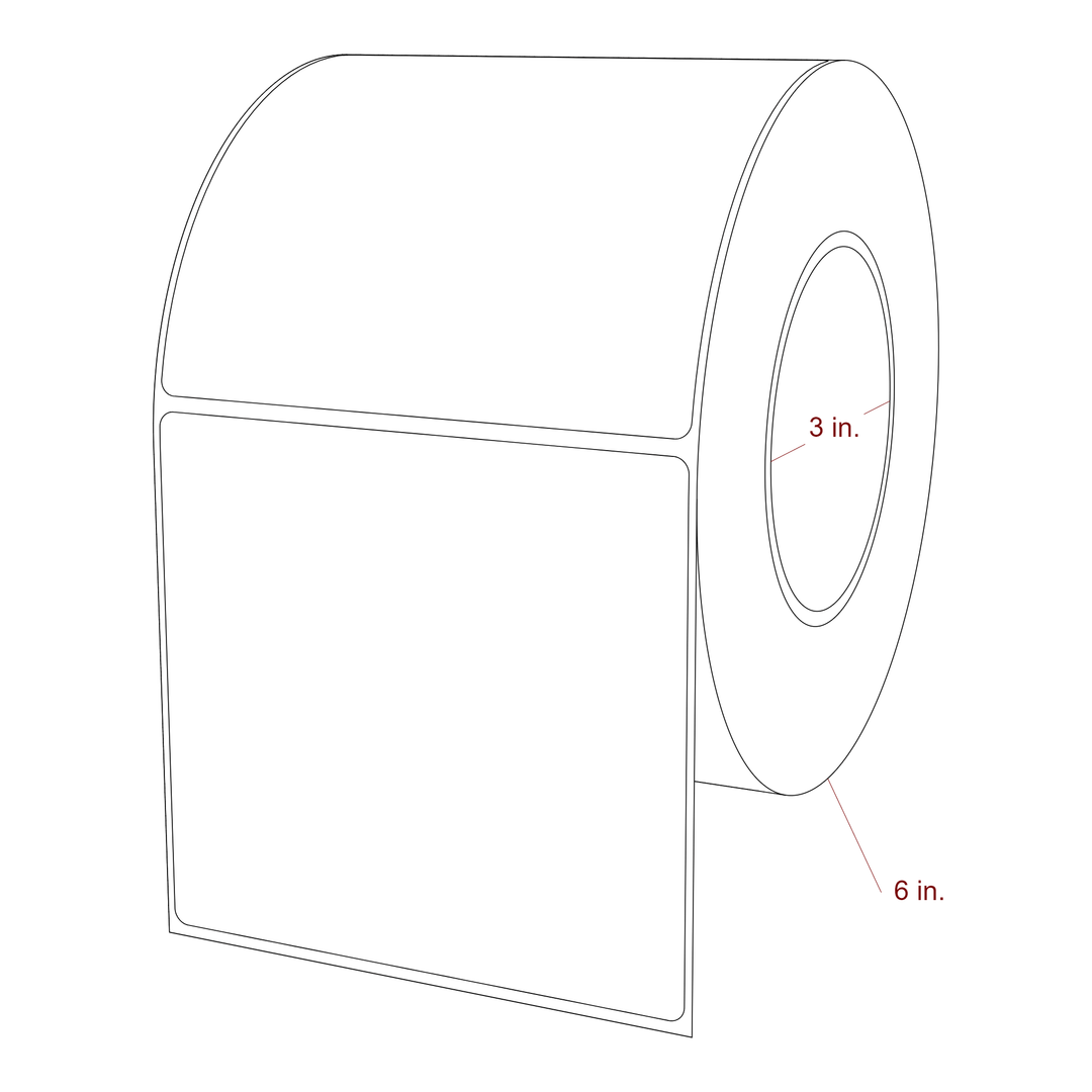 4.5 Inch x 4.25 Inch Rectangle Inkjet Label Roll - 3 Inch Core - 6 Inch Roll OD - 3D Perspective