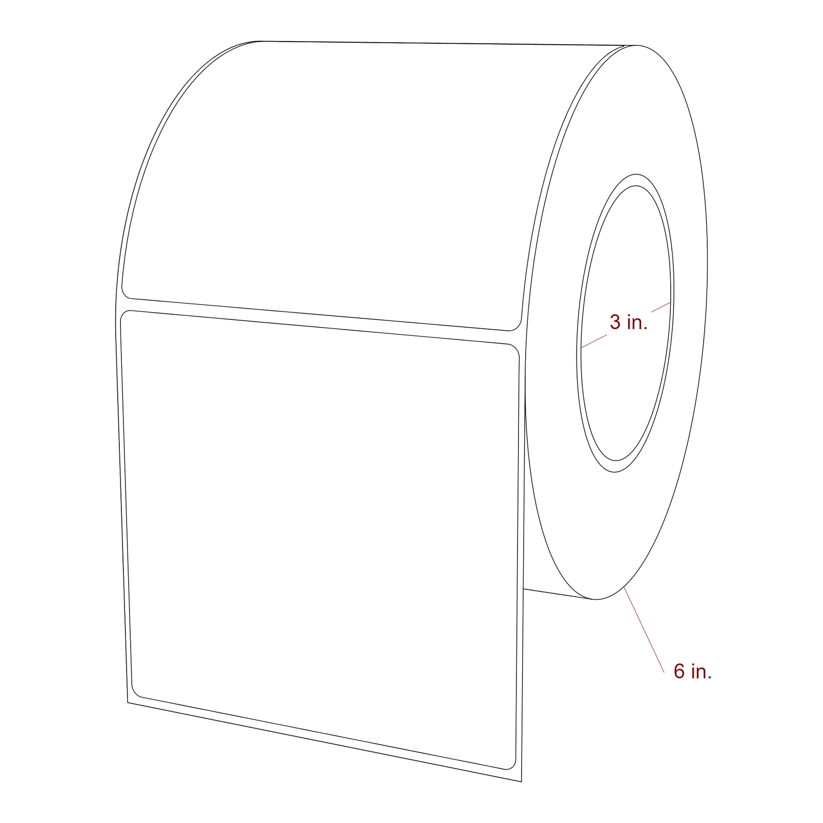 4.5 Inch x 4.25 Inch Rectangle Inkjet Label Roll - 3 Inch Core - 6 Inch Roll OD - 3D Perspective