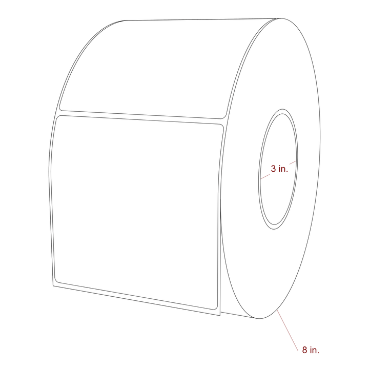 4.5 Inch x 4.25 Inch Rectangle Inkjet Label Roll - 3 Inch Core - 8 Inch Roll OD - 3D Perspective