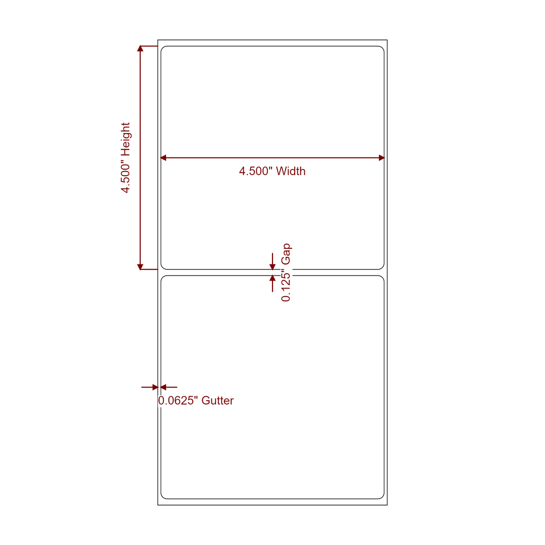 4.5 Inch x 4.5 Inch Rectangle Inkjet Label Roll - 2D Drawing