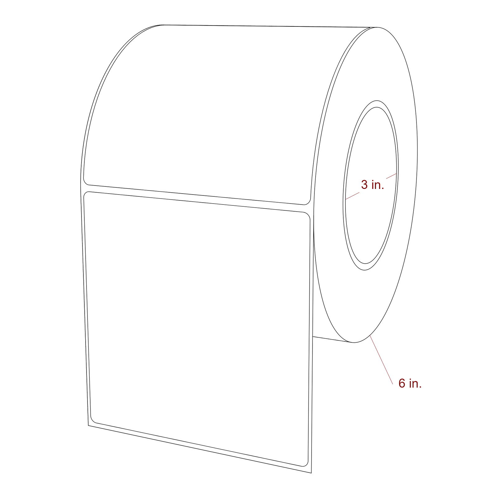4.5 Inch x 4.5 Inch Rectangle Inkjet Label Roll - 3 Inch Core - 6 Inch Roll OD - 3D Perspective