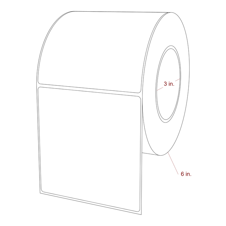 4.5 Inch x 4.5 Inch Rectangle Inkjet Label Roll - 3 Inch Core - 6 Inch Roll OD - 3D Perspective