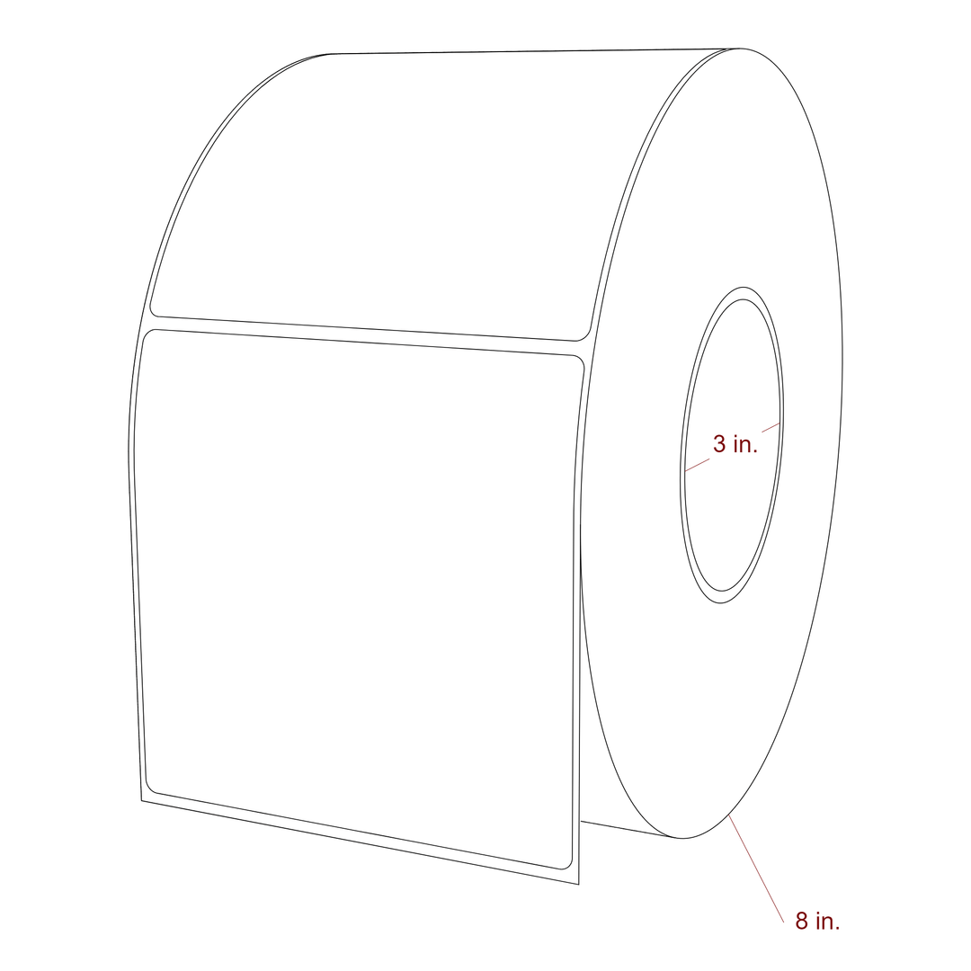 4.5 Inch x 4.5 Inch Rectangle Inkjet Label Roll - 3 Inch Core - 8 Inch Roll OD - 3D Perspective
