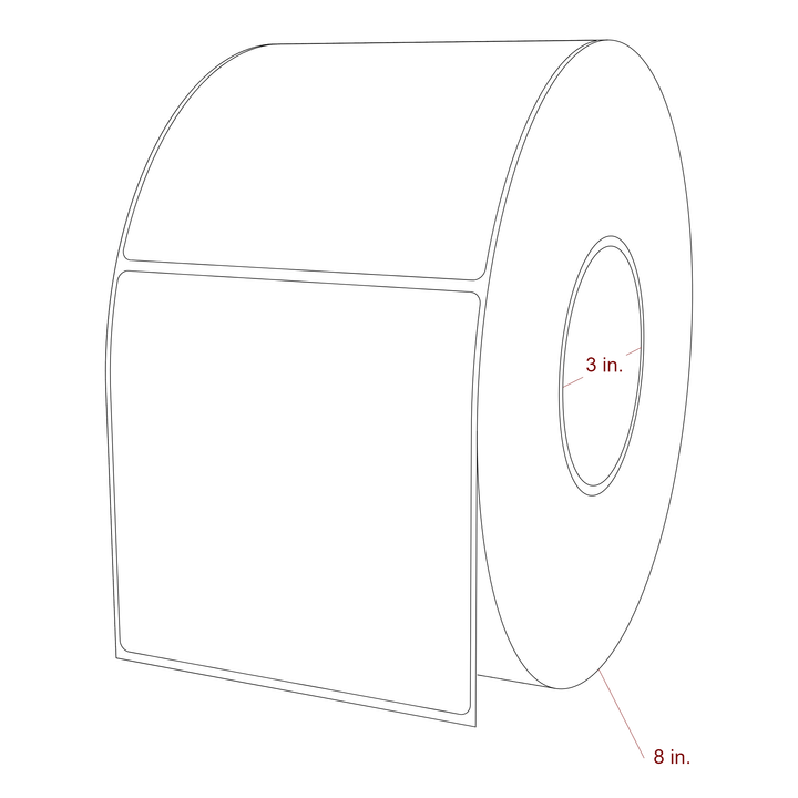4.5 Inch x 4.5 Inch Rectangle Inkjet Label Roll - 3 Inch Core - 8 Inch Roll OD - 3D Perspective