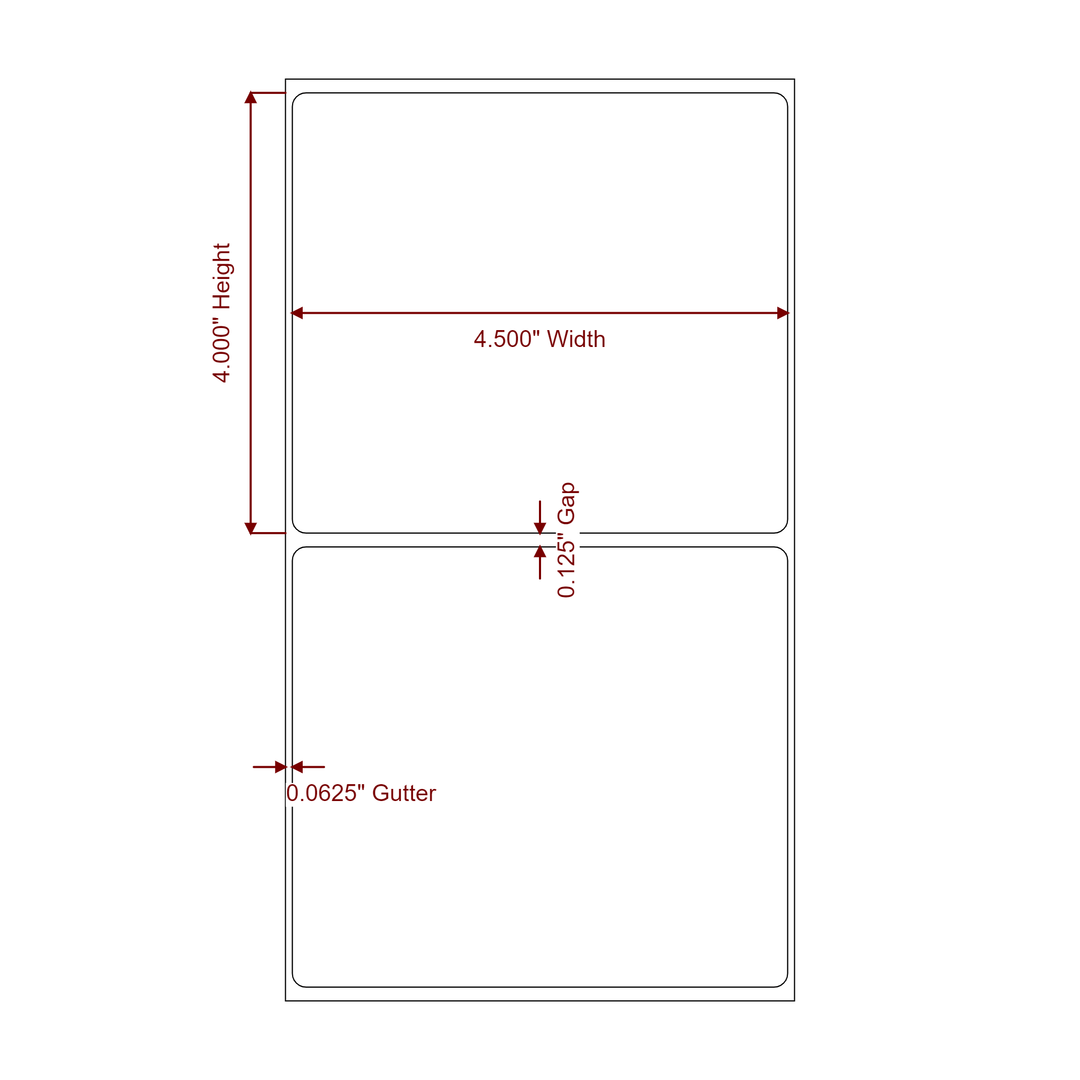 4.5 Inch x 4 Inch Rectangle Inkjet Label Roll - 2D Drawing