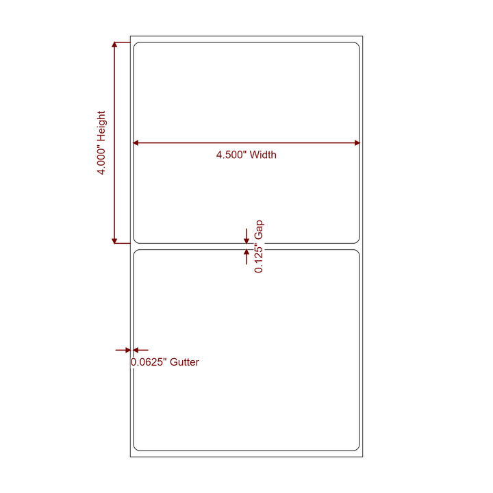 4.5 Inch x 4 Inch Rectangle Inkjet Label Roll - 2D Drawing