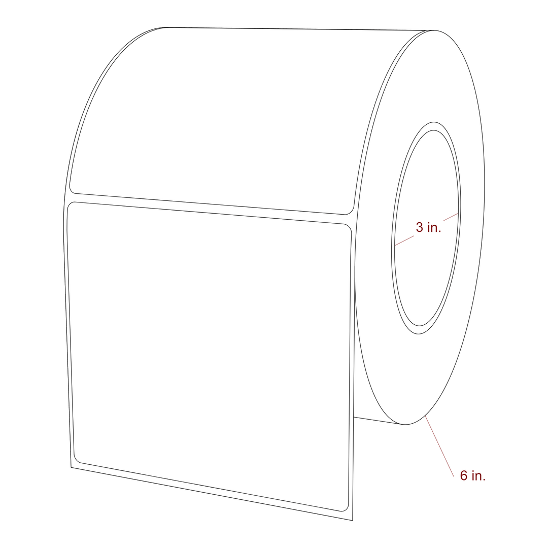 4.5 Inch x 4 Inch Rectangle Inkjet Label Roll - 3 Inch Core - 6 Inch Roll OD - 3D Perspective