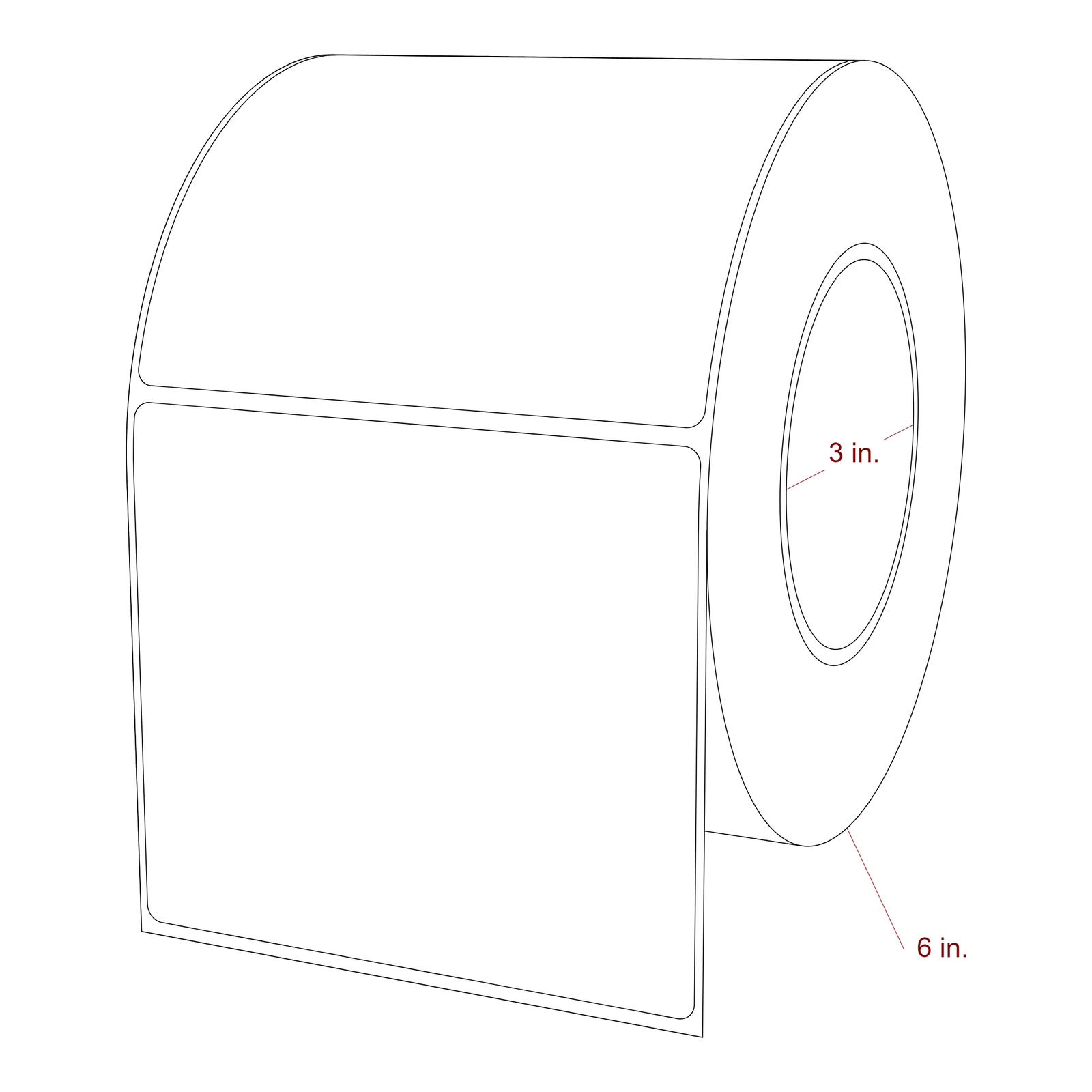4.5 Inch x 4 Inch Rectangle Inkjet Label Roll - 3 Inch Core - 6 Inch Roll OD - 3D Perspective