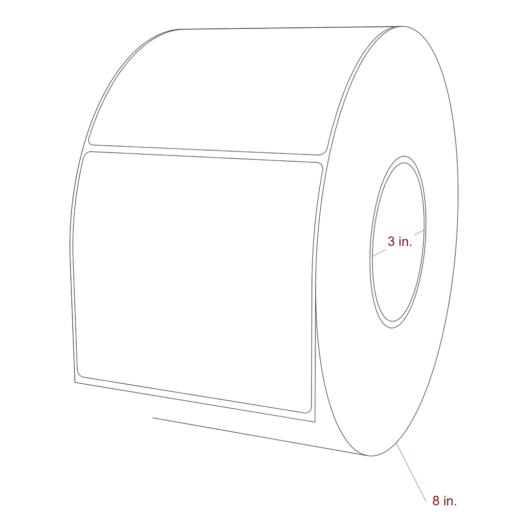 4.5 Inch x 4 Inch Rectangle Inkjet Label Roll - 3 Inch Core - 8 Inch Roll OD - 3D Perspective