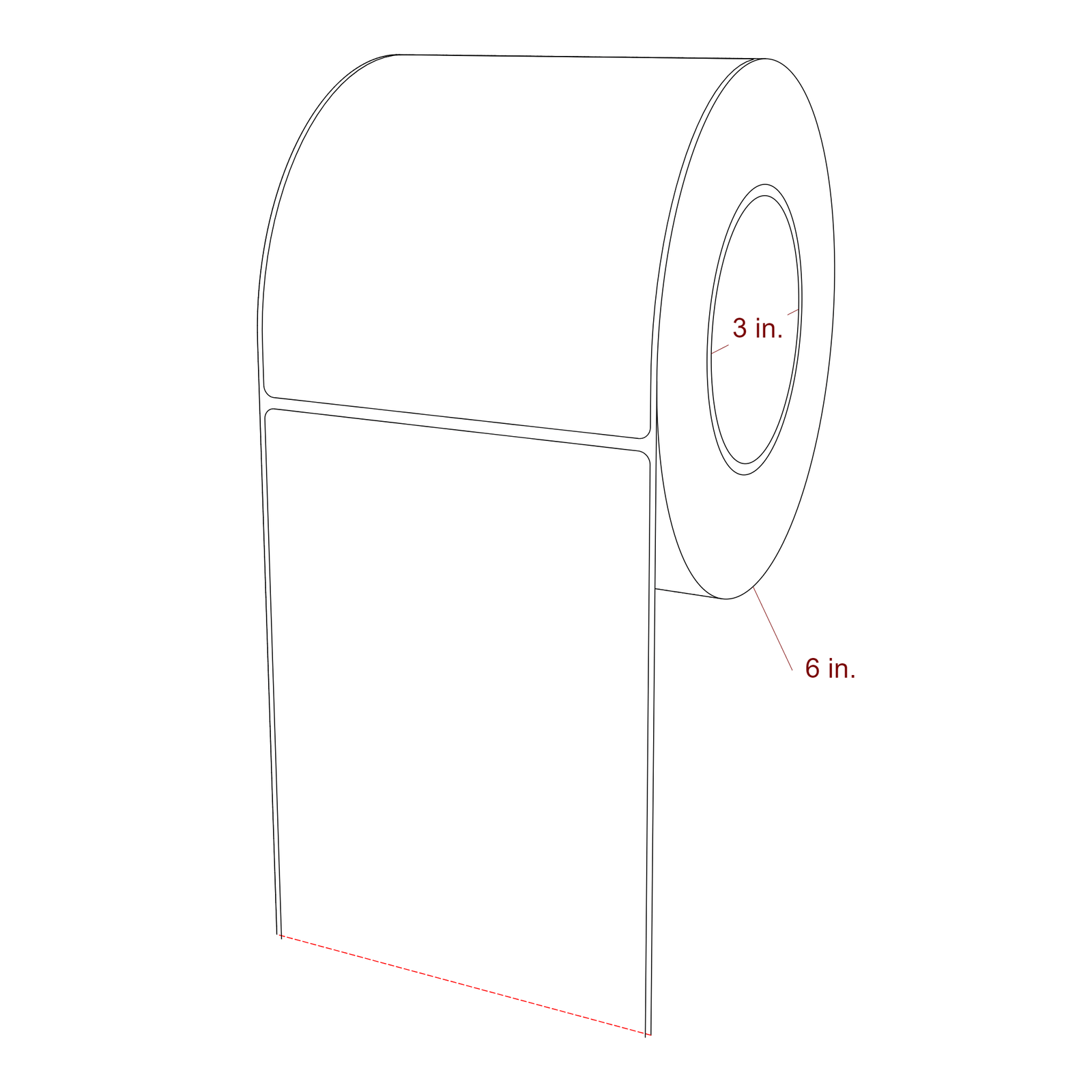4.5 Inch x 5.25 Inch Rectangle Inkjet Label Roll - 3 Inch Core - 6 Inch Roll OD - 3D Perspective