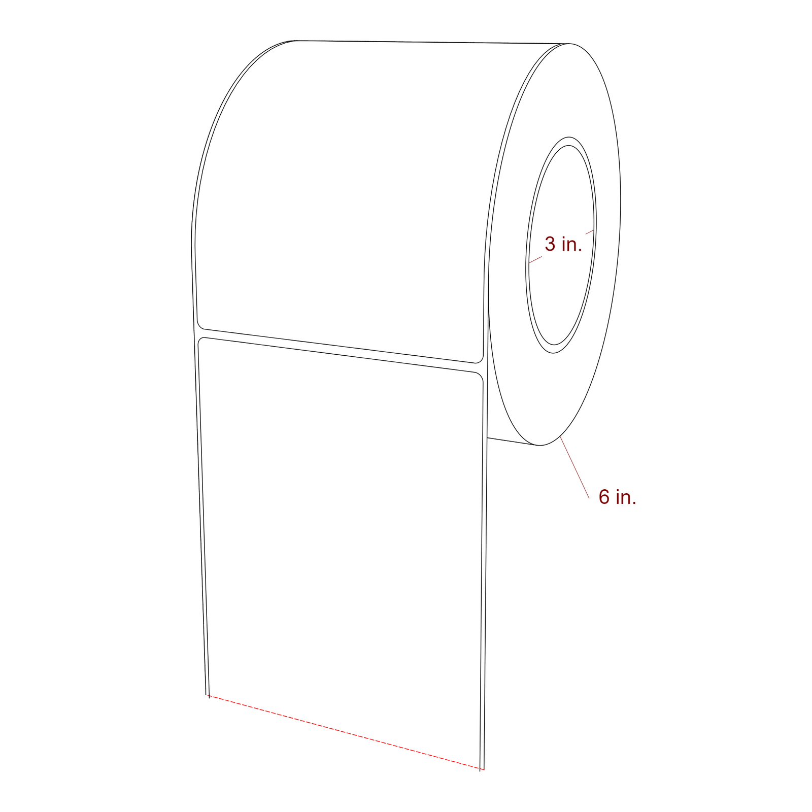 4.5 Inch x 5.75 Inch Rectangle Inkjet Label Roll - 3 Inch Core - 6 Inch Roll OD - 3D Perspective