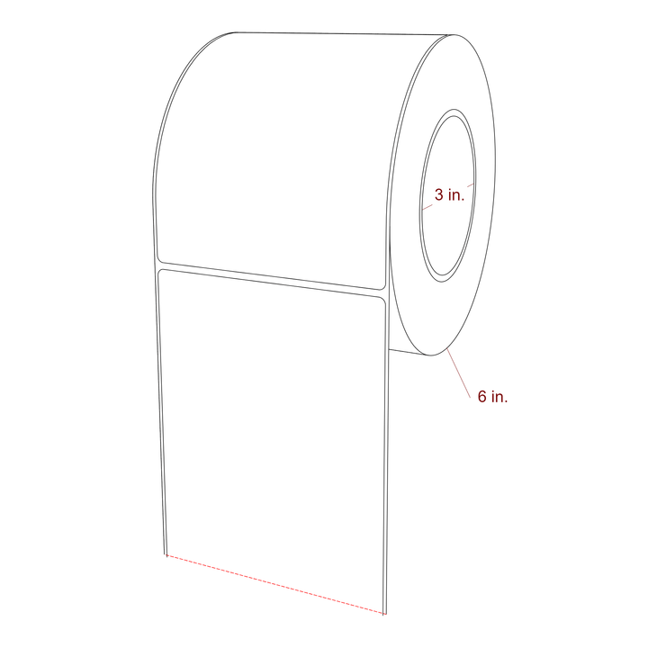 4.5 Inch x 5.75 Inch Rectangle Inkjet Label Roll - 3 Inch Core - 6 Inch Roll OD - 3D Perspective