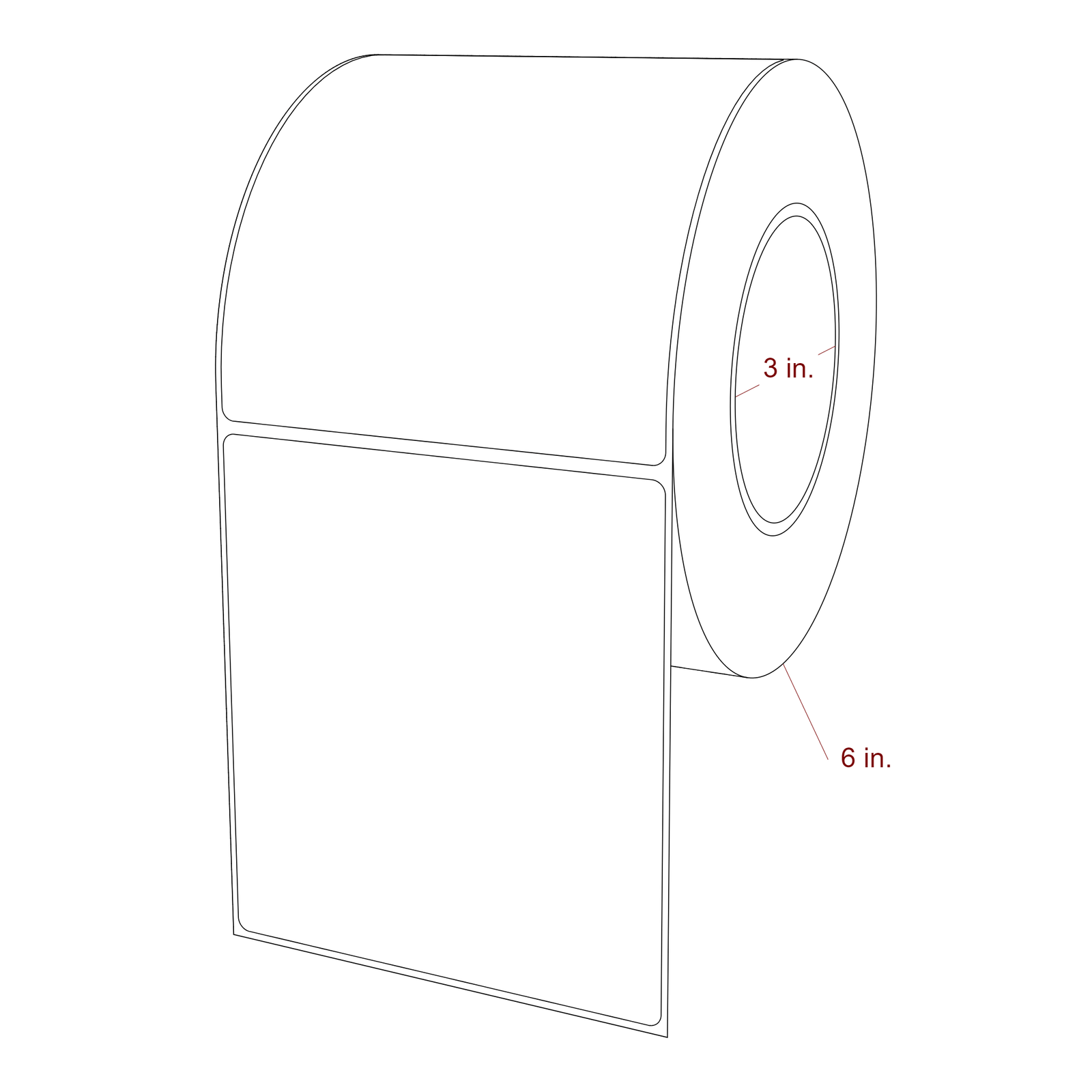 4.5 Inch x 5 Inch Rectangle Inkjet Label Roll - 3 Inch Core - 6 Inch Roll OD - 3D Perspective