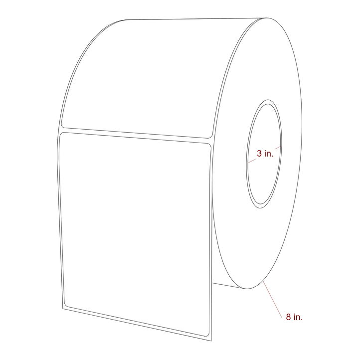 4.5 Inch x 5 Inch Rectangle Inkjet Label Roll - 3 Inch Core - 8 Inch Roll OD - 3D Perspective