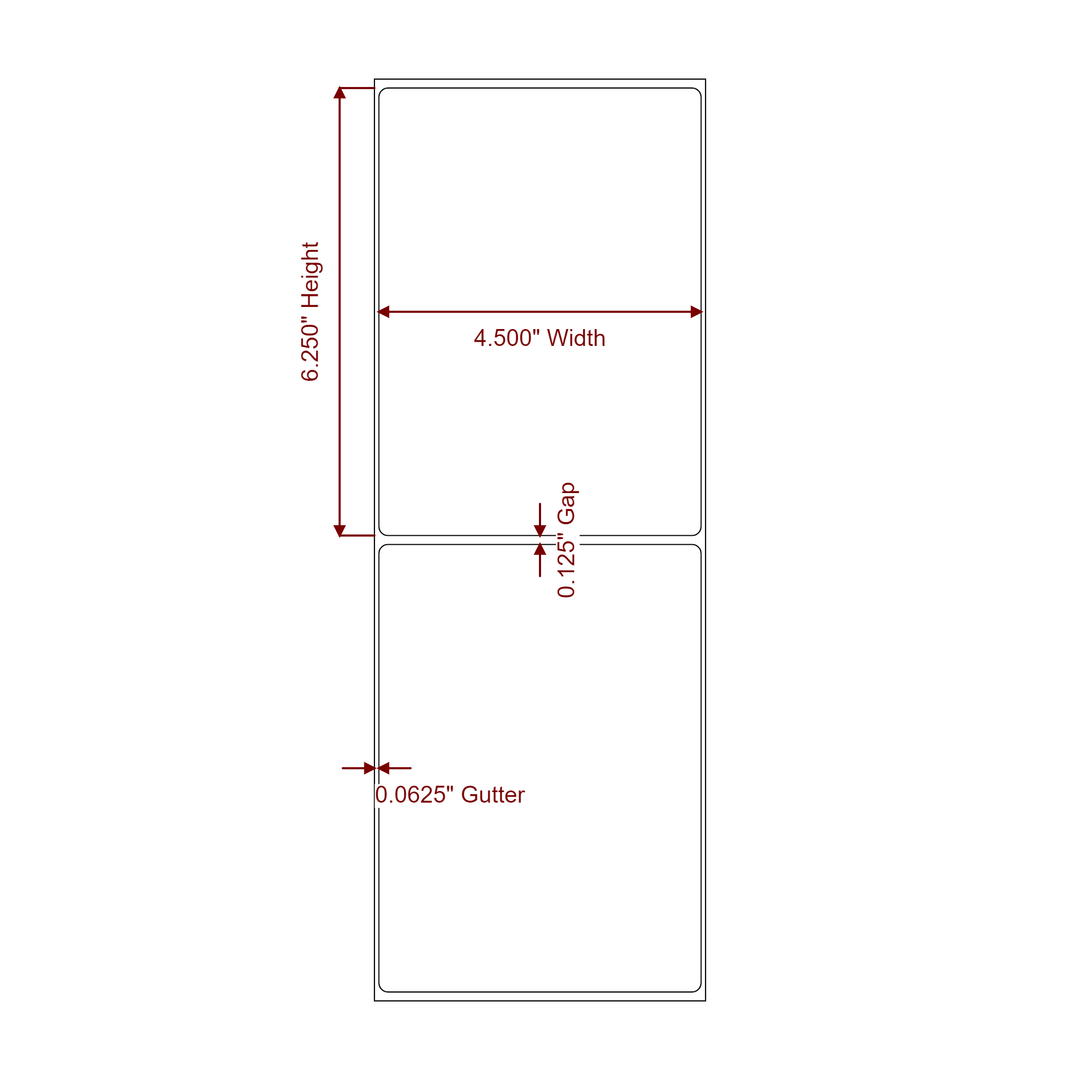4.5 Inch x 6.25 Inch Rectangle Inkjet Label Roll - 2D Drawing