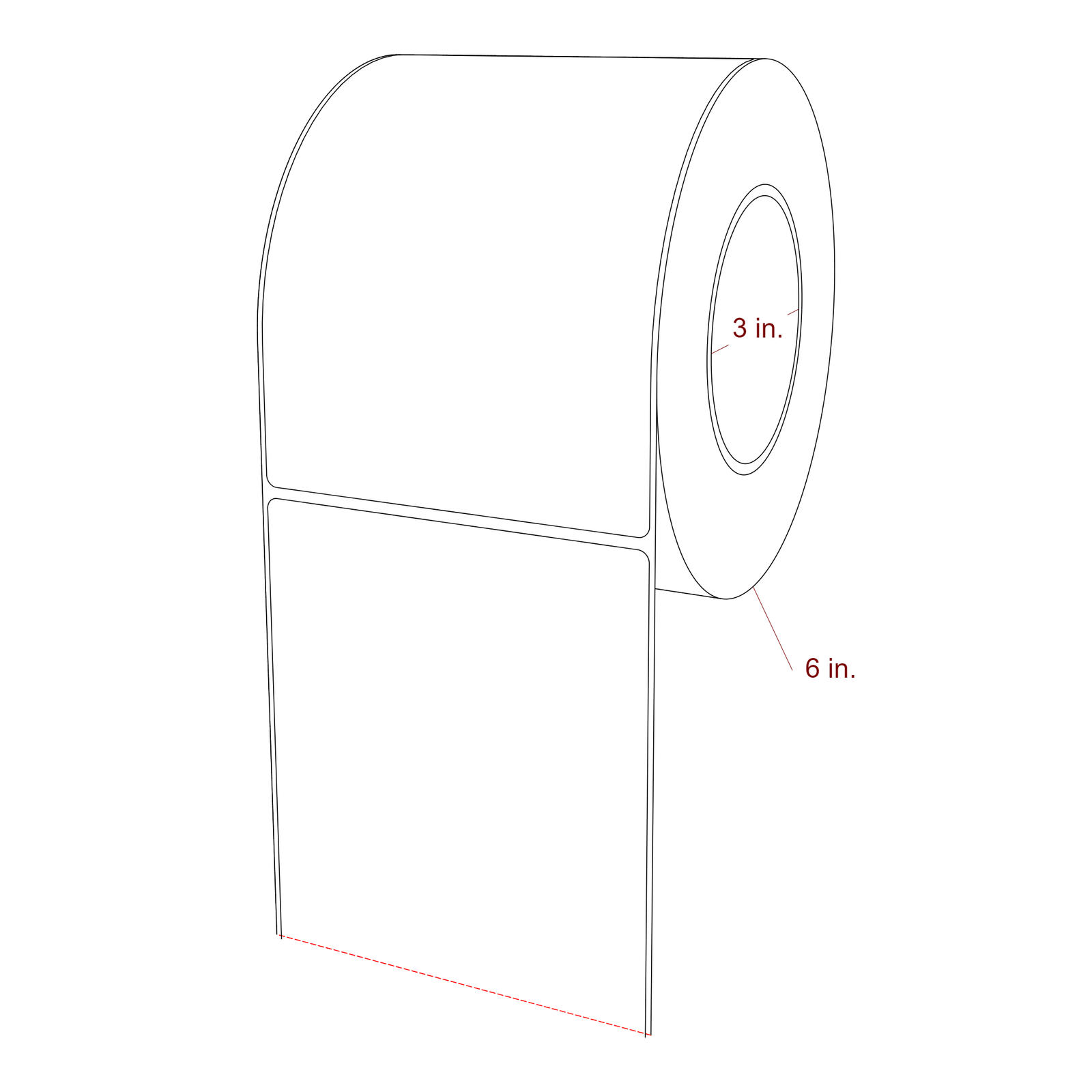 4.5 Inch x 6.25 Inch Rectangle Inkjet Label Roll - 3 Inch Core - 6 Inch Roll OD - 3D Perspective