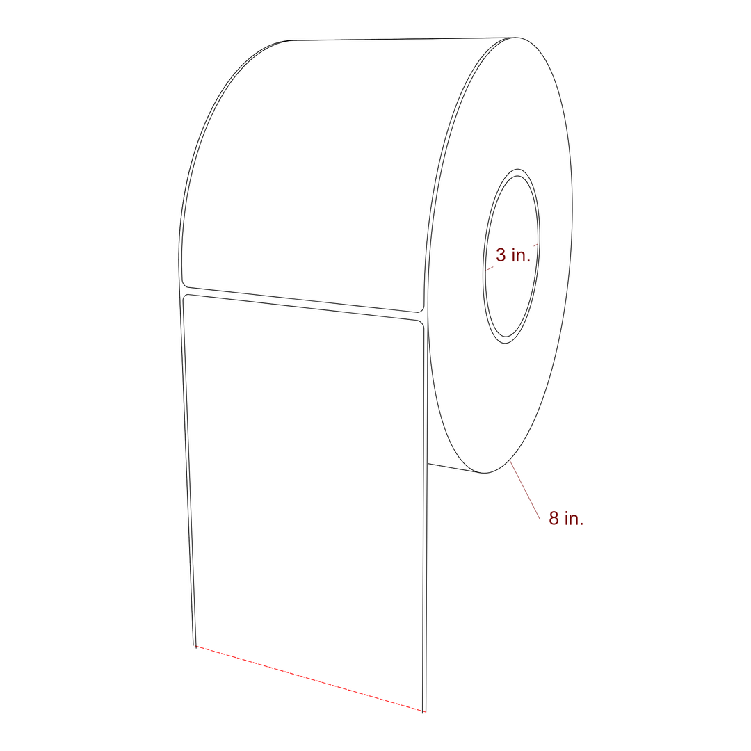 4.5 Inch x 6.25 Inch Rectangle Inkjet Label Roll - 3 Inch Core - 8 Inch Roll OD - 3D Perspective