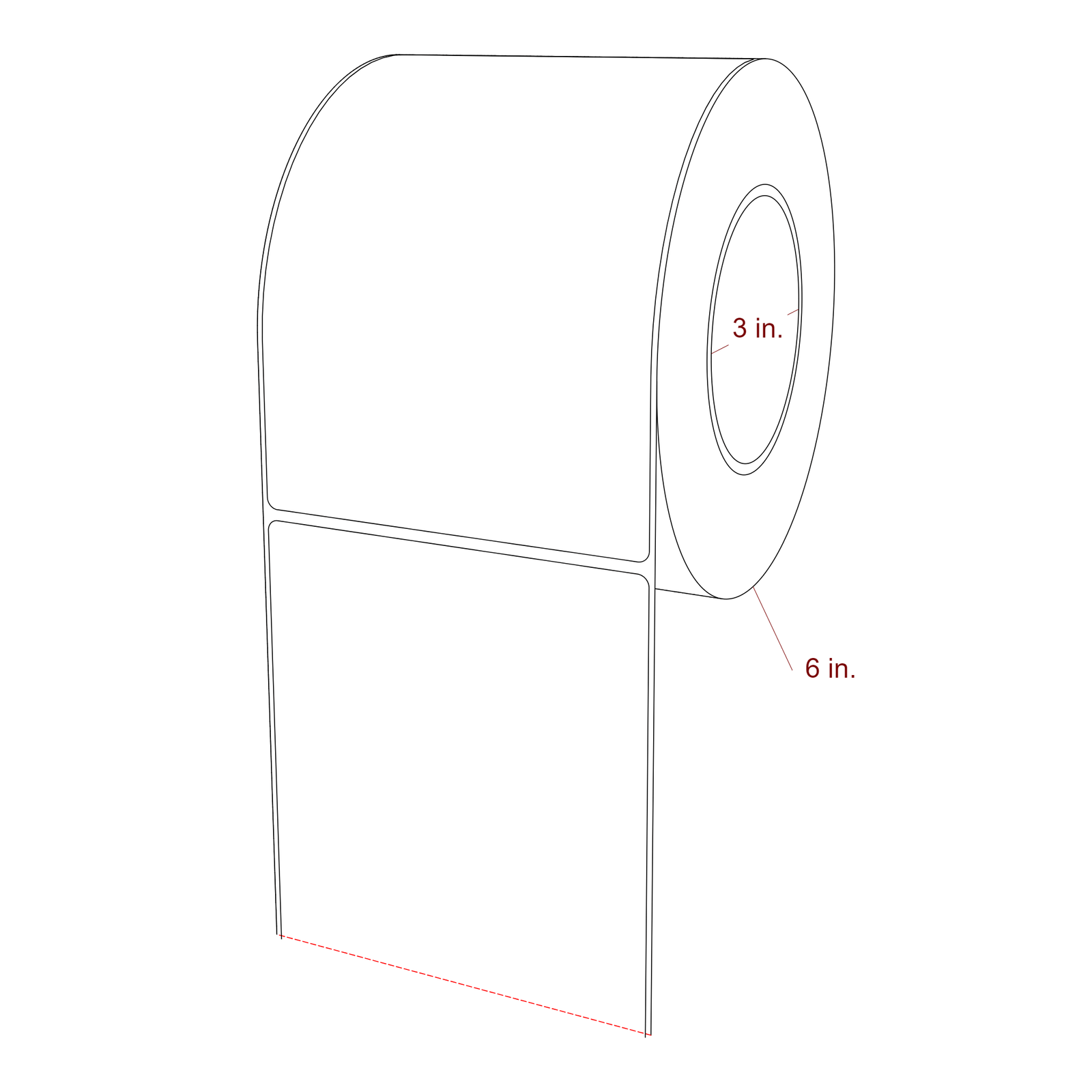 4.5 Inch x 6.5 Inch Rectangle Inkjet Label Roll - 3 Inch Core - 6 Inch Roll OD - 3D Perspective