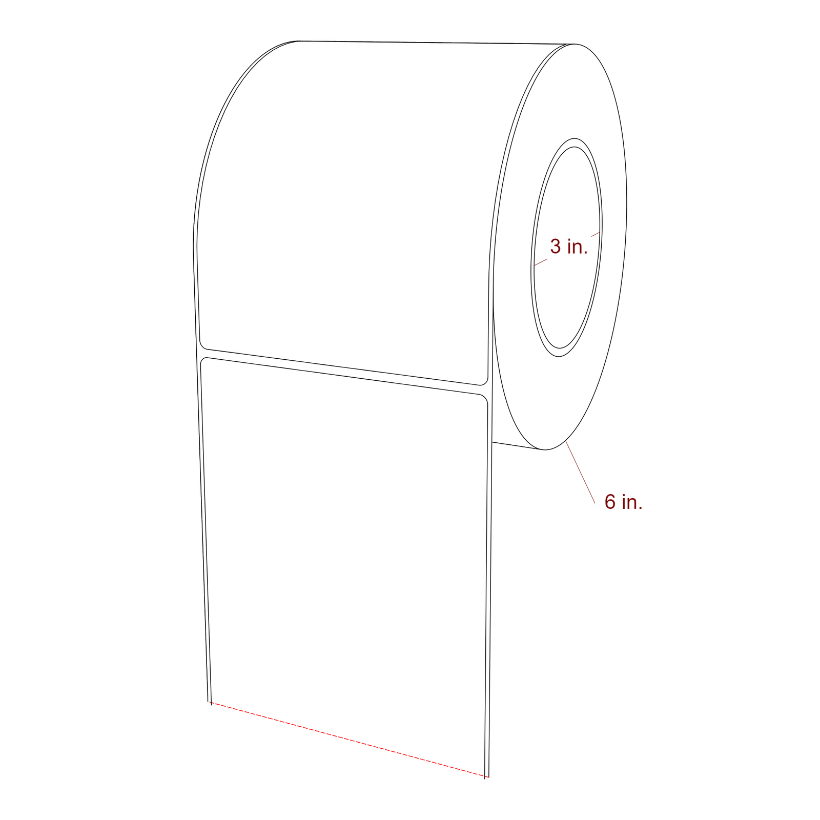 4.5 Inch x 6 Inch Rectangle Inkjet Label Roll - 3 Inch Core - 6 Inch Roll OD - 3D Perspective