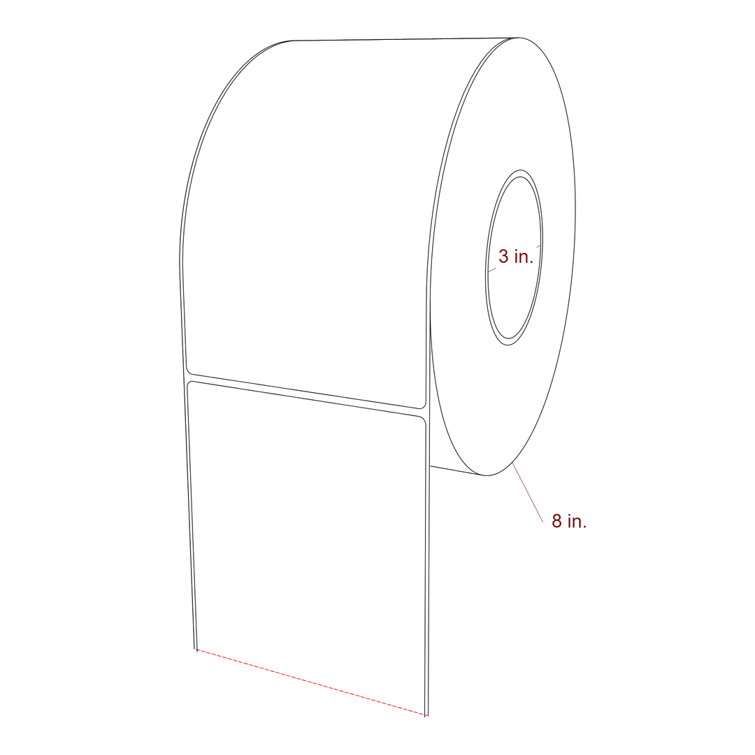 4.5 Inch x 7.75 Inch Rectangle Inkjet Label Roll - 3 Inch Core - 8 Inch Roll OD - 3D Perspective