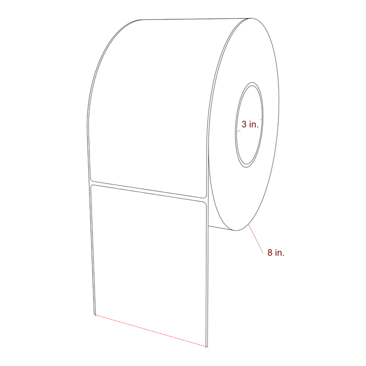 4.5 Inch x 7.75 Inch Rectangle Inkjet Label Roll - 3 Inch Core - 8 Inch Roll OD - 3D Perspective