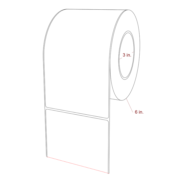 4.5 Inch x 8 Inch Rectangle Inkjet Label Roll - 3 Inch Core - 6 Inch Roll OD - 3D Perspective
