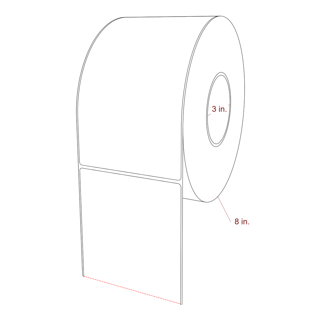 4.5 Inch x 8 Inch Rectangle Inkjet Label Roll - 3 Inch Core - 8 Inch Roll OD - 3D Perspective