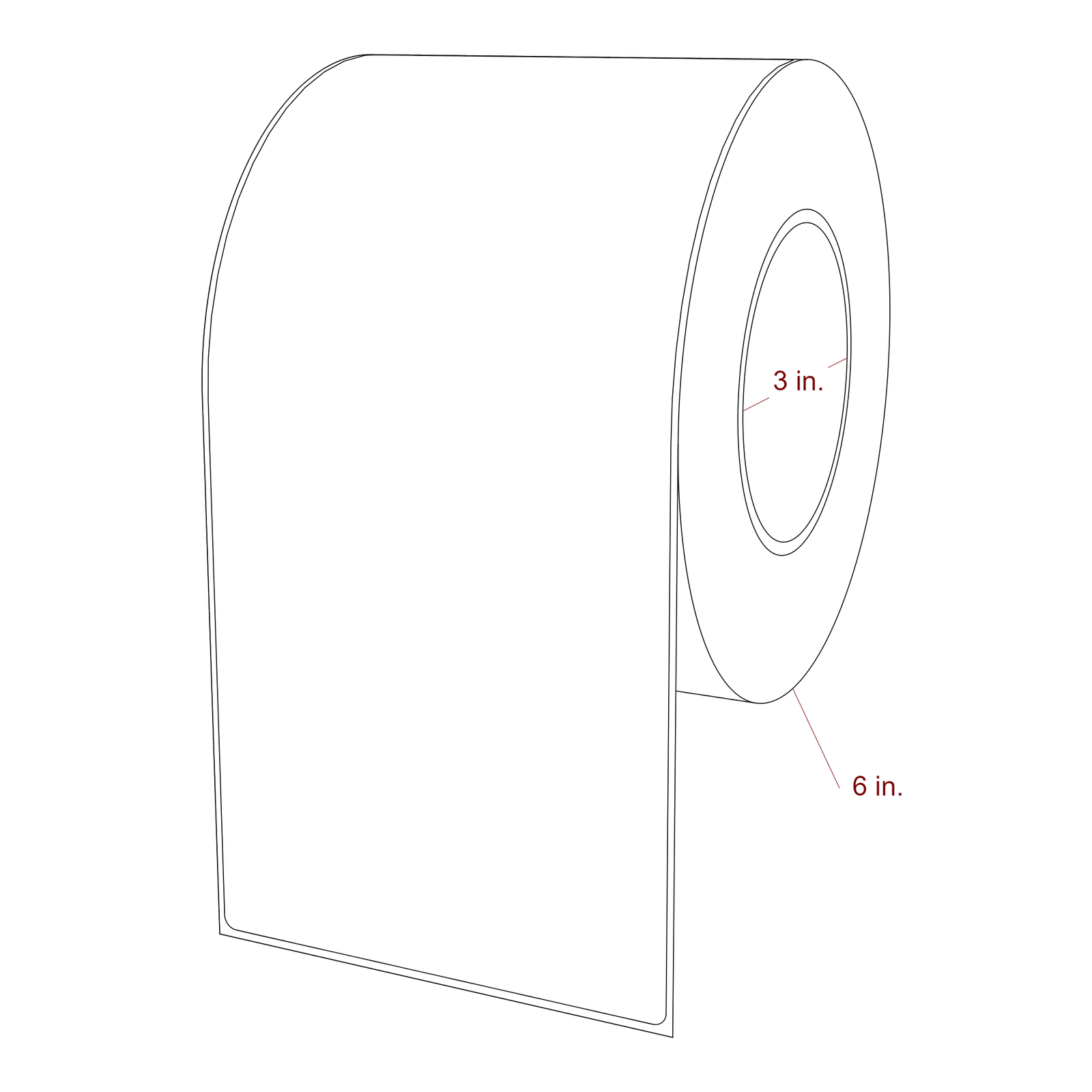 4.5 Inch x 9.75 Inch Rectangle Inkjet Label Roll - 3 Inch Core - 6 Inch Roll OD - 3D Perspective