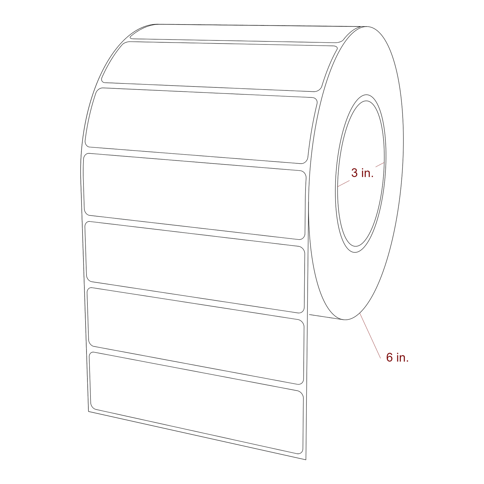 4.75 Inch x 1.25 Inch Rectangle Inkjet Label Roll - 3 Inch Core - 6 Inch Roll OD - 3D Perspective