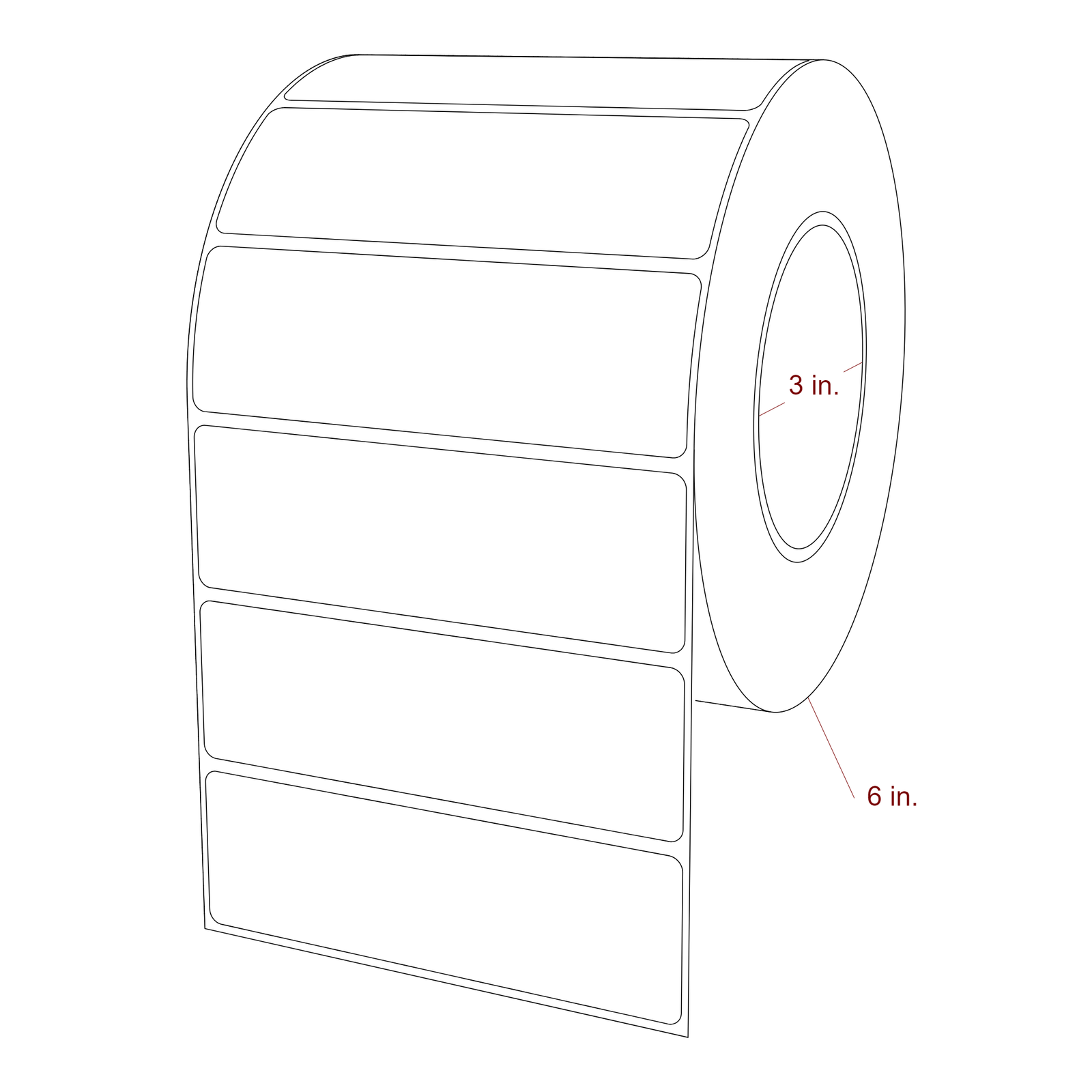 4.75 Inch x 1.5 Inch Rectangle Inkjet Label Roll - 3 Inch Core - 6 Inch Roll OD - 3D Perspective