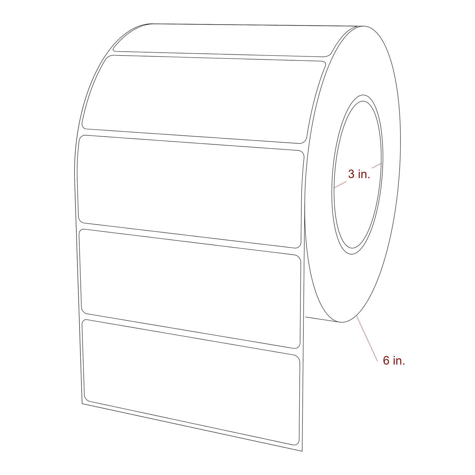 4.75 Inch x 1.75 Inch Rectangle Inkjet Label Roll - 3 Inch Core - 6 Inch Roll OD - 3D Perspective
