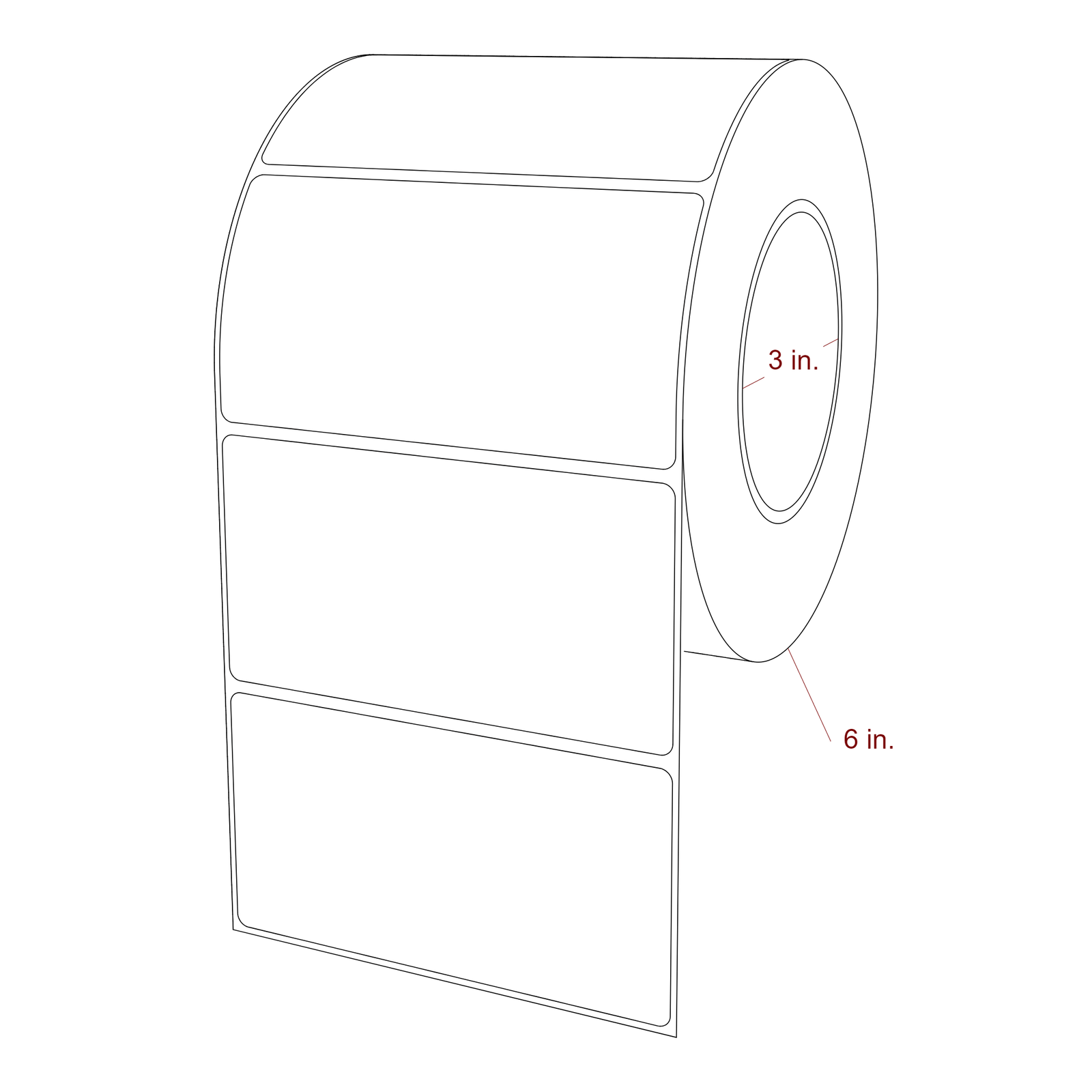 4.75 Inch x 2.5 Inch Rectangle Inkjet Label Roll - 3 Inch Core - 6 Inch Roll OD - 3D Perspective