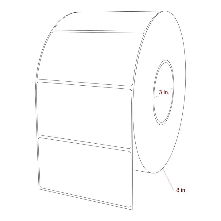 4.75 Inch x 2.5 Inch Rectangle Inkjet Label Roll - 3 Inch Core - 8 Inch Roll OD - 3D Perspective
